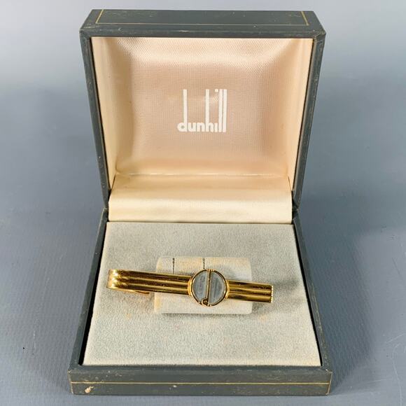 DUNHILL Vintage Gold Silver Monogram Logo Metal Tie Clip - Picture 1 of 4
